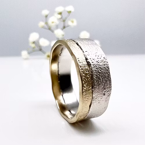 Misty Forest "Earth" Mens Ring - 18K White Gold with Rhodium