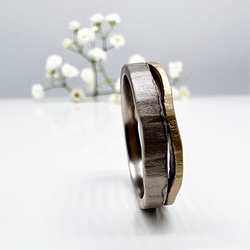 Misty Forest "River" Mens Ring - 18K Vitguld med Rhodium