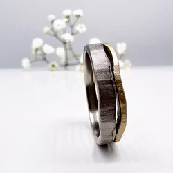 Misty Forest "River" Mens Ring - 18K White Gold with Rhodium