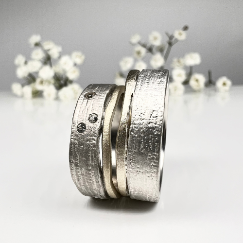 Misty Forest "Maple" Ring - 18K White Gold with Rhodium