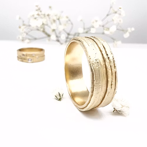 Misty Forest "Bark" Mens Ring - Förgyllt med 14K Guld