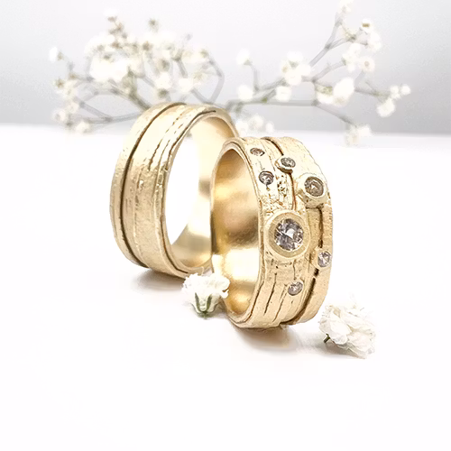 Misty Forest "Bark" Mens Ring - Förgyllt med 14K Guld