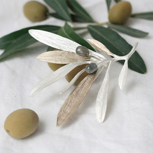 Brosch Hairpin Kreta Olive - Silver
