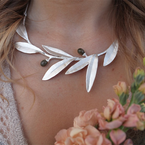 Halsband Green Olive - Silver