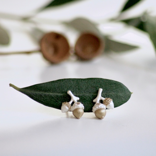 Örhänge Seeds of Love Twin Acorn - Silver