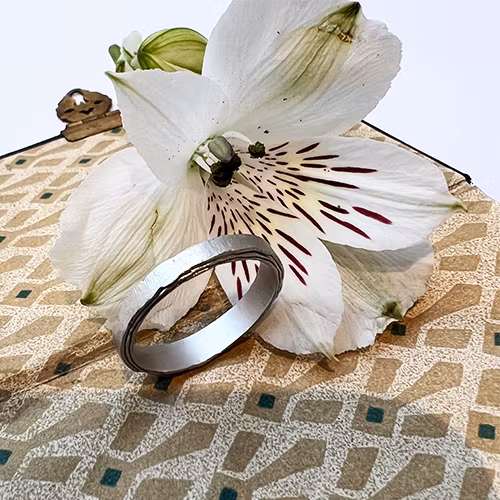 Misty Forest Rustic Mens Ring - 18K White Gold with Rhodium