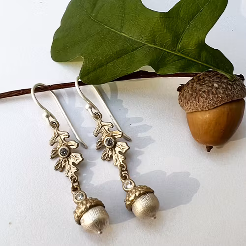 Acorn Twig Earrings - Silver