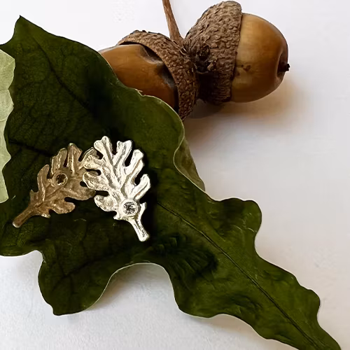 Earrings Tiny Oak Leaf - Silver