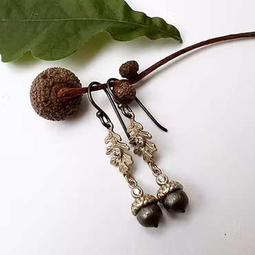 Earrings Acorn Twig - Bronze/Gold