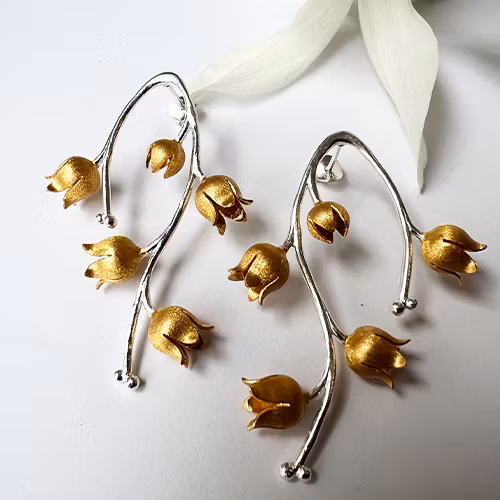 Earrings Large Lily of The Valley - Gold