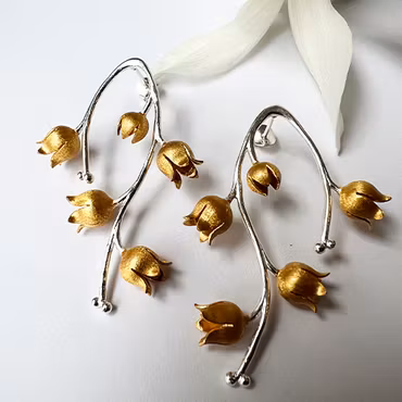 Örhängen Stor Liljekonvalj - Silver/Guld