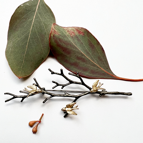 Brosch Hairpin Heart Swallow - Brons/Guld
