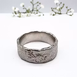 Misty Forest Raw Mens Ring - 18K White Gold with Rhodium