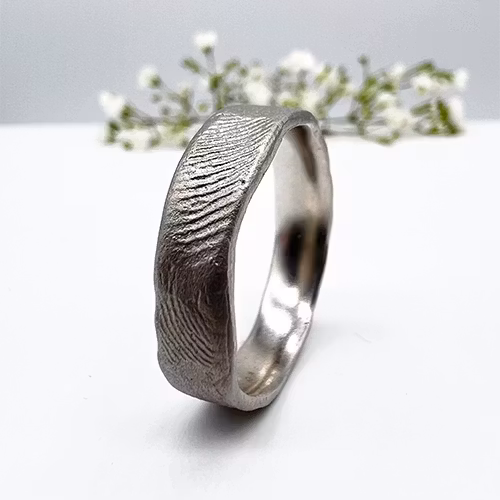 Misty Forest "Fingerprint" Mens Ring - 18K Vitguld med Rhodium
