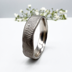 Misty Forest "Fingerprint" Mens Ring - 18K Vitguld med Rhodium