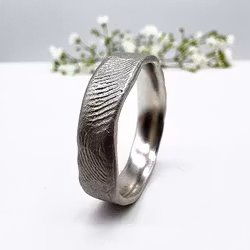 Misty Forest Fingerprint Mens Ring - 18K White Gold with Rhodium