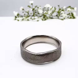 Misty Forest Fingerprint Mens Ring - 18K White Gold with Rhodium