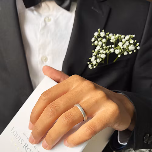 Misty Forest Rustic Mens Ring - 18K White Gold with Rhodium