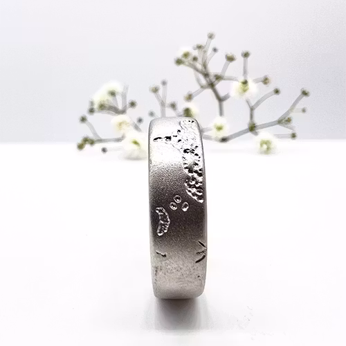 Misty Forest Mens World Ring - 18K Natural White Gold