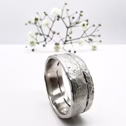 Misty Forest Wilderness Mens Ring - 18K White Gold with Rhodium