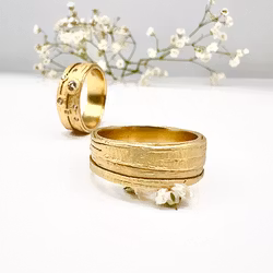 Misty Forest "Bark" Mens Ring - 18K Gulguld