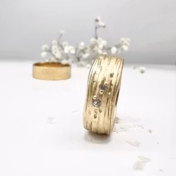 Misty Forest Two Stars Ring - 18K Natural White Gold