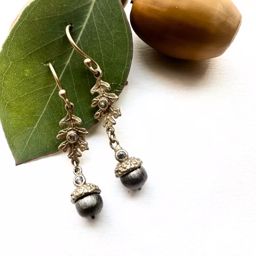 Earrings Acorn Twig - Gold/Bronze
