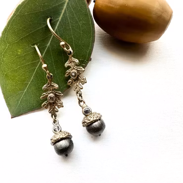 Earrings Acorn Twig - Gold/Bronze