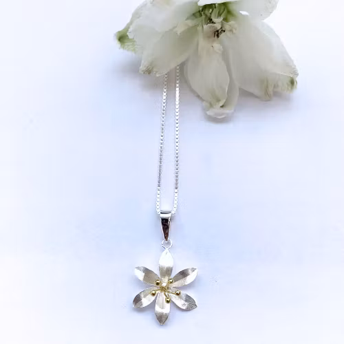Halsband Vit Jasmine - Silver/Guld