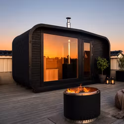 Bastu FLAMMA 395x245 – Bastustuga med Relax, Panoramafönster