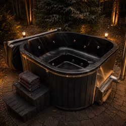 Vedeldad Fyrkantig Badtunna 202x202 cm – Exklusivt Utomhusspa för 6–8 Personer