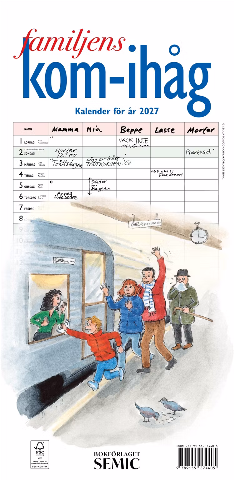 Familjens kom-ihåg-kalender 2027 - finns i Rutströms bokhandel