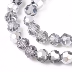 3469 Glaspärla fasett rund halvförsilvrad 6mm silver