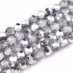 3469 Glaspärla fasett rund halvförsilvrad 6mm silver