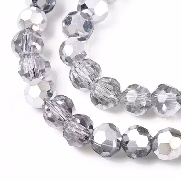3470 Glaspärla fasett rund halvförsilvrad 8mm silver