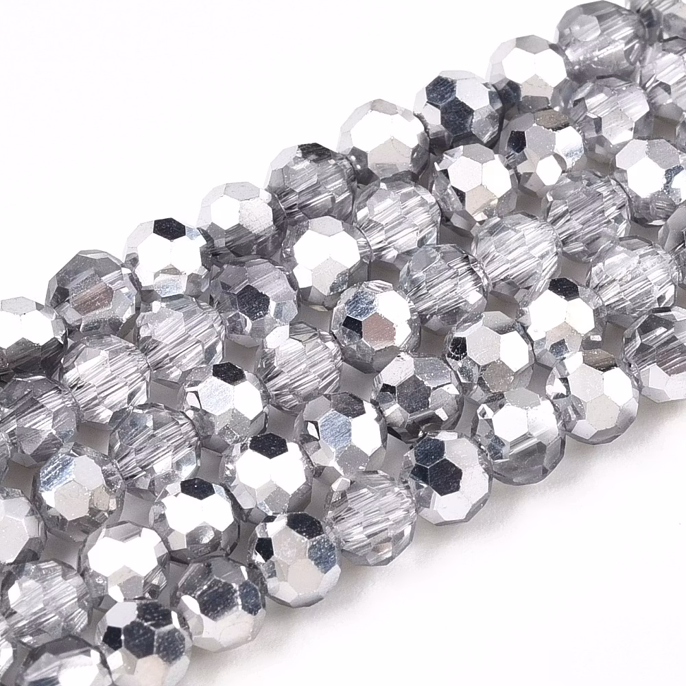3470 Glaspärla fasett rund halvförsilvrad 8mm silver