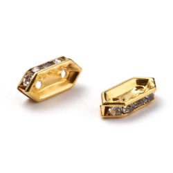 Strass hexagon guld 11x4,5mm för 2 rader 10stk