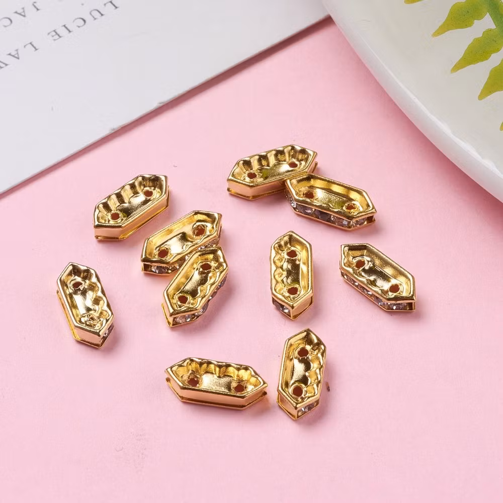 2070 Strass hexagon guld 11x4,5mm för 2 rader 10stk