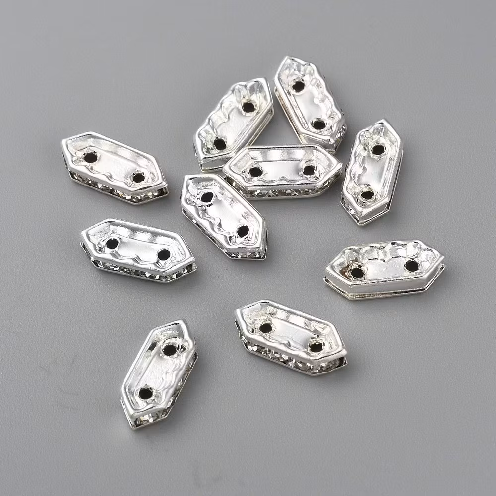 2071 Strass hexagon silver 11x4mm för 2 rader 10stk