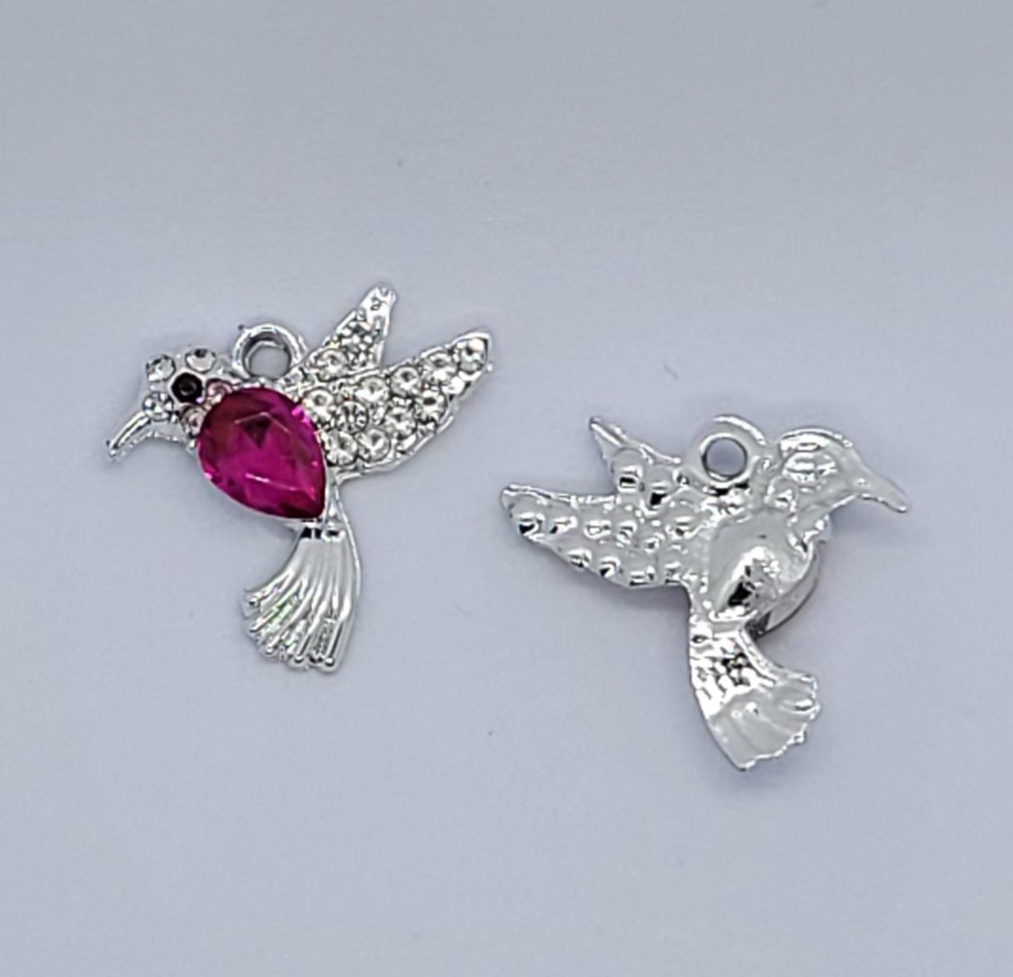 3219 Berlock fågel rhinestones mörk rosa