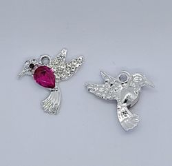 3219 Berlock fågel rhinestones mörk rosa