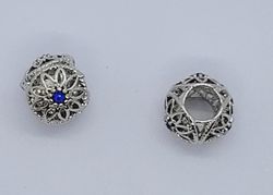 3239 Metall pärla stjärnblom blå rhinestone stort hål