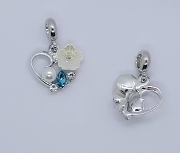 3242 Berlock hjärta blomma blå rhinestone