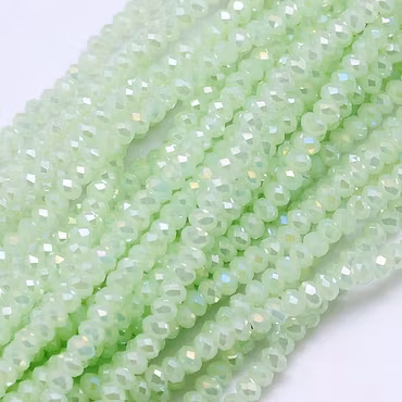 01AB glaspärla imiterad jade fasetterad rondell 3.5×3.8mm ljusgrön piggelin