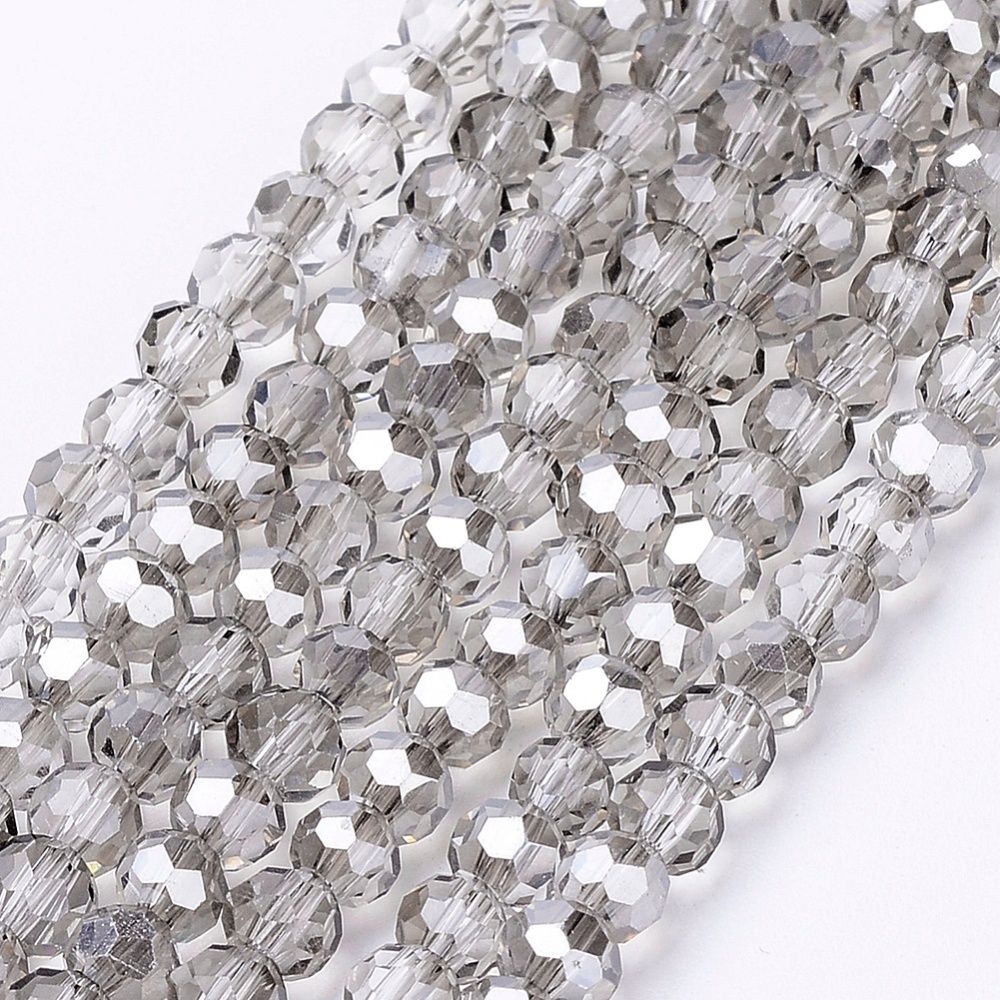 2174 glaspärla fasett rund 4mm gainsboro gråsilver