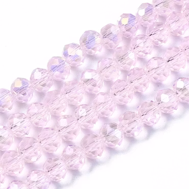B12 Fasetterad rondell glaspärla 6mm på sträng rosa abskimmer