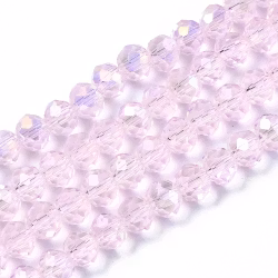 B12 Fasetterad rondell glaspärla 6mm på sträng rosa abskimmer