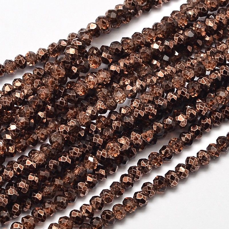 B12 Glaspärla fasetterad färgad rondell 4x3mm kaffe