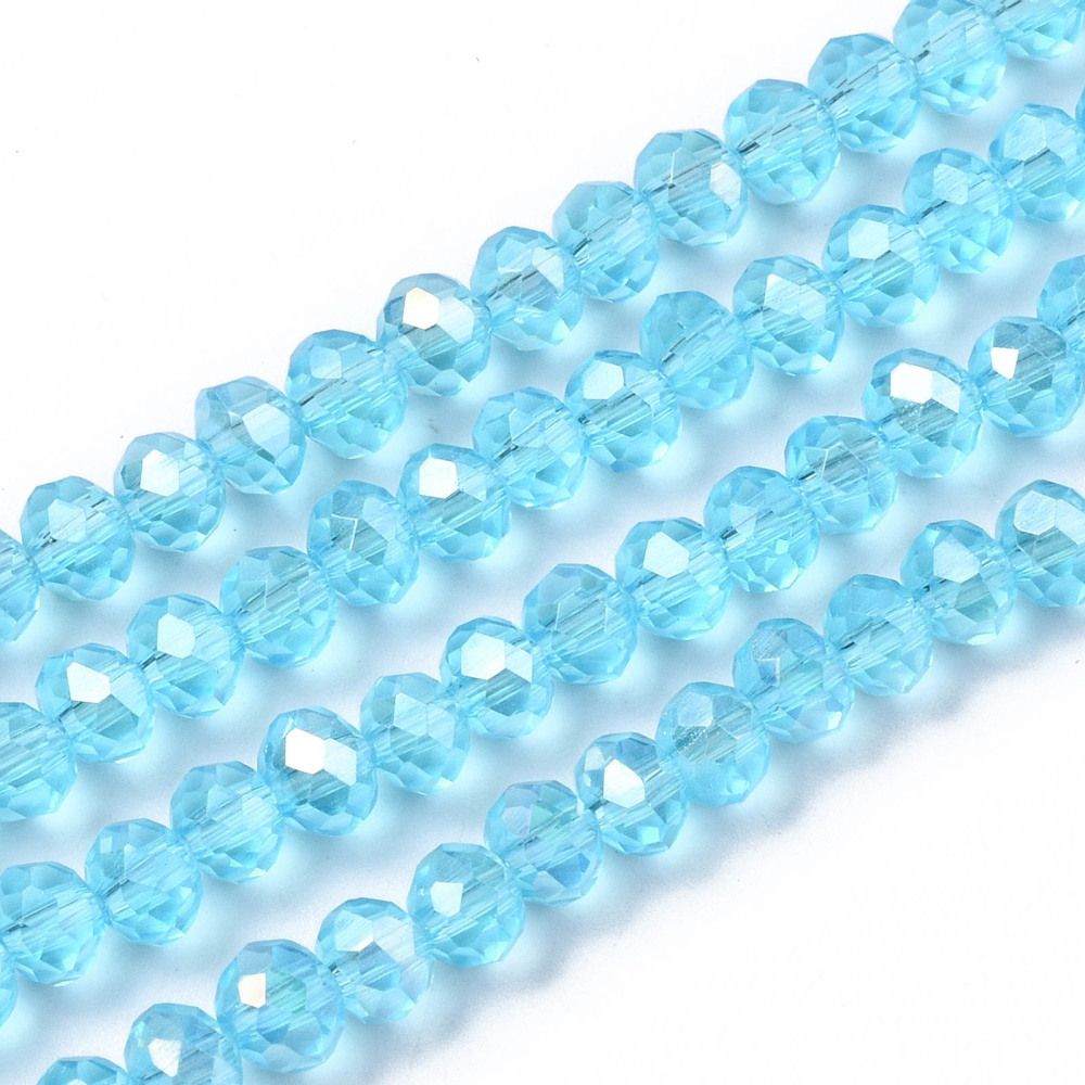 B14 glaspärla fasetterad rondell 4x3mm cyan
