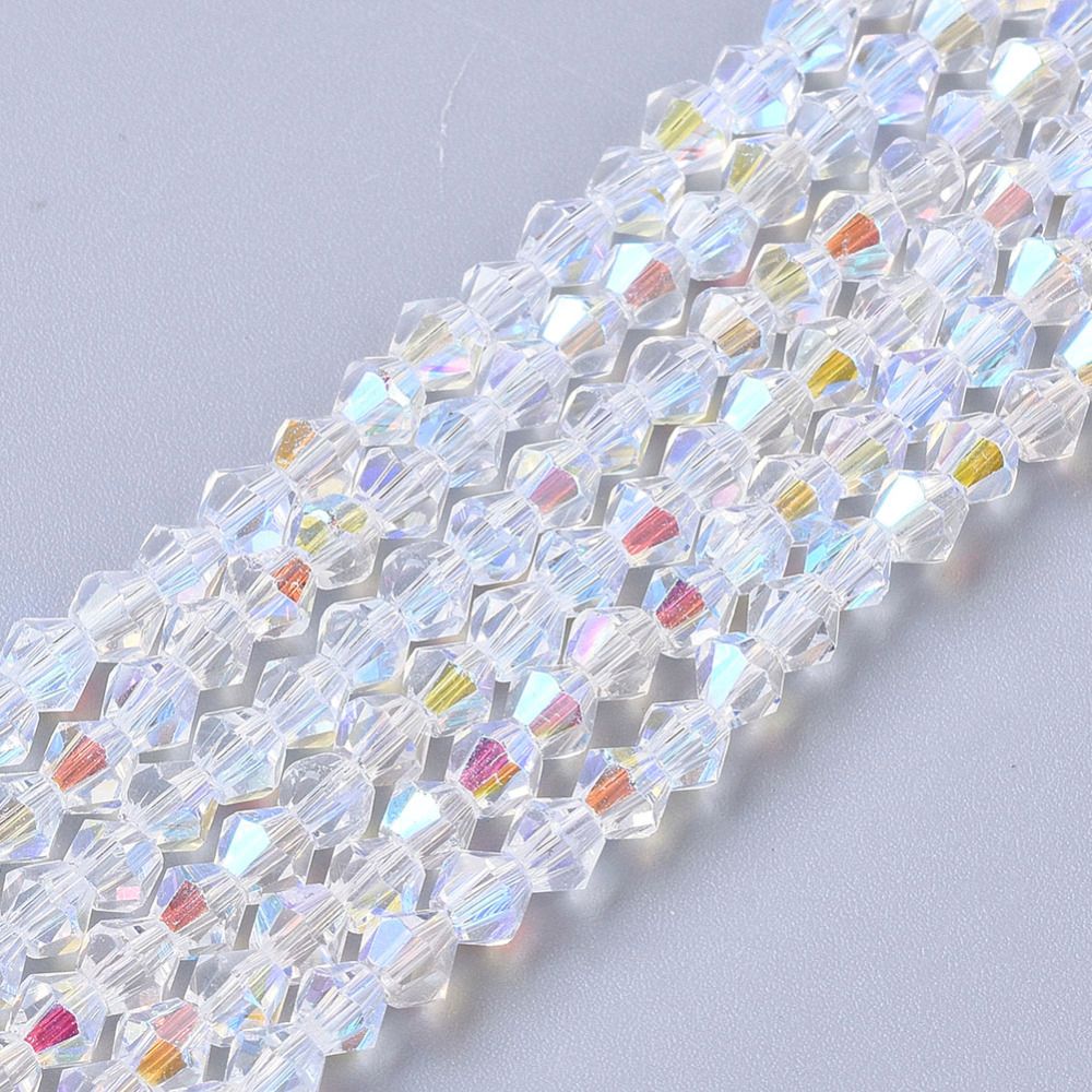 C17 Electropläterade glaspärlor bicones 3mm ab på sträng